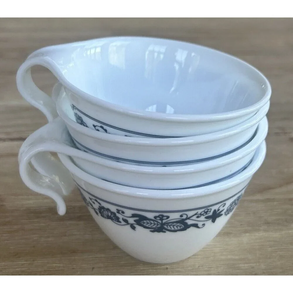Vintage Corelle By Corning Old Town Blue Onion Hook Cups - Set of 4